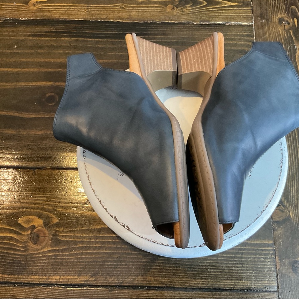 Gray Peep Toe Leather Booties - image 2